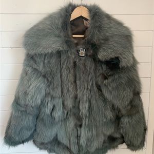 “mob wife”BUGLE BOY vintage fur coat XXL blue brown silver soft BUTTONS gorgeous